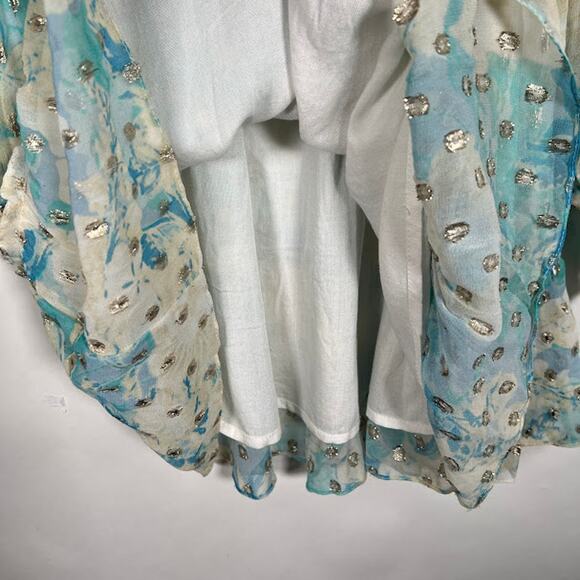 Hemant & Nandita Blue Floral Georgette Metallic Mini Dress XS Sheer *Read - Picture 7 of 11